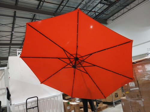 costway outdoor offset patio umbrella with solar LED lights, aluminum pole, crack/tilt & base - 10ft - orange (model: op70754or) image 4