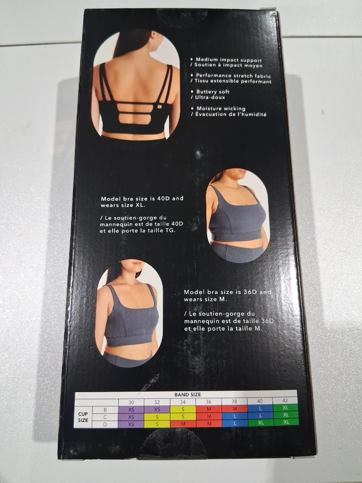 2pk women's aurum square neck moisture wicking performance sport bra - extra small - black/grey - (style: 1991310) image 4