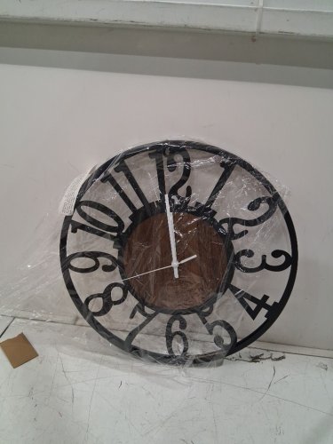 LEIKE Silent, Non Ticking, Battery Operated Rustic Round Modern Large Wall Clock - 32" - Arabic Numerals - dark wood image 3