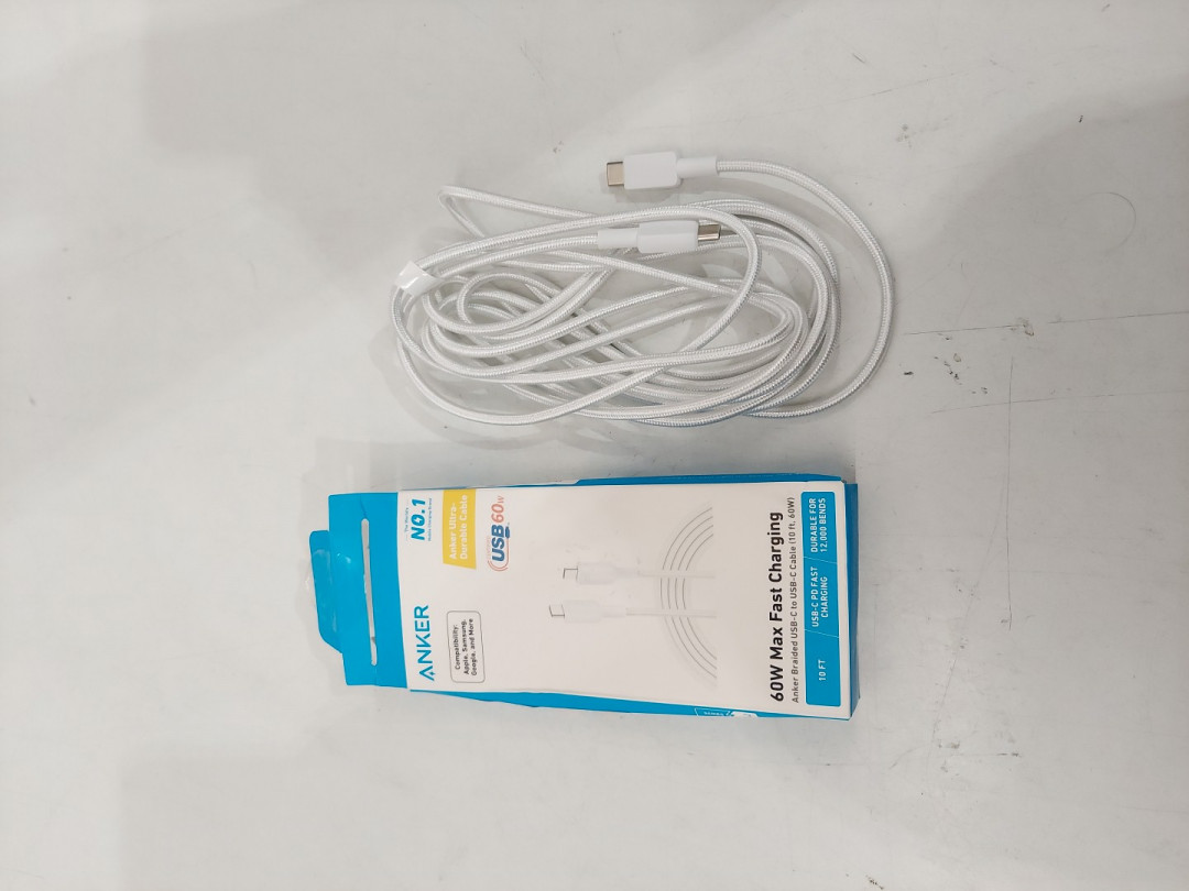 Anker durable Braided Charging Cable - USB-C to USB-C - 60w - 10ft - White (Model: A81F7) image 3
