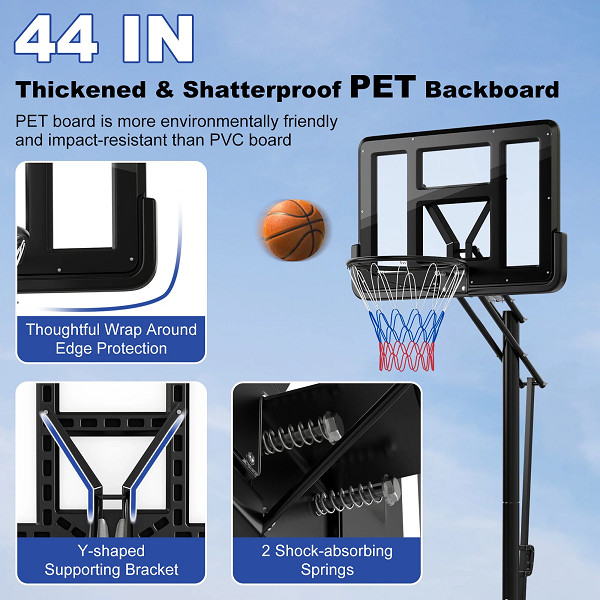 COSTWAY 44" PORTABLE AND ADJUSTABLE OURDOOR BASKETBALL HOOP SET WITH BACKBOARD AND SECUREBAG, BLACK (MODEL: SP37879) image 2
