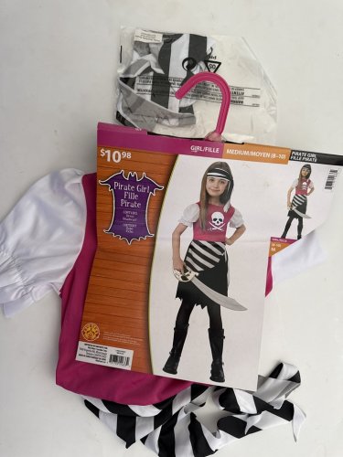 2PC TEEN GIRL'S RUBIES PIRATE COSTUME - MEDIUM (8/10) -PINK/BLACK/WHITE image 2