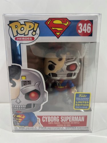 Funko pop! **2020 summer convention** heroes: superman - cyborg superman vinyl figure (#346) **plastic protector cover** image 2