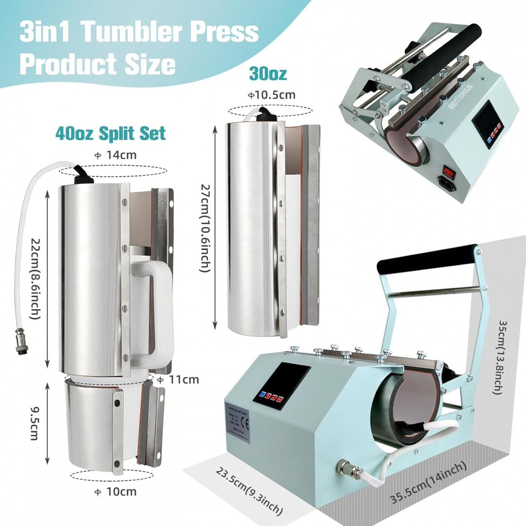 Bettersub Tumbler Mug Heat Press Machine - Accepts Up to 40 oz Skinny Tumblers - Teal image 2