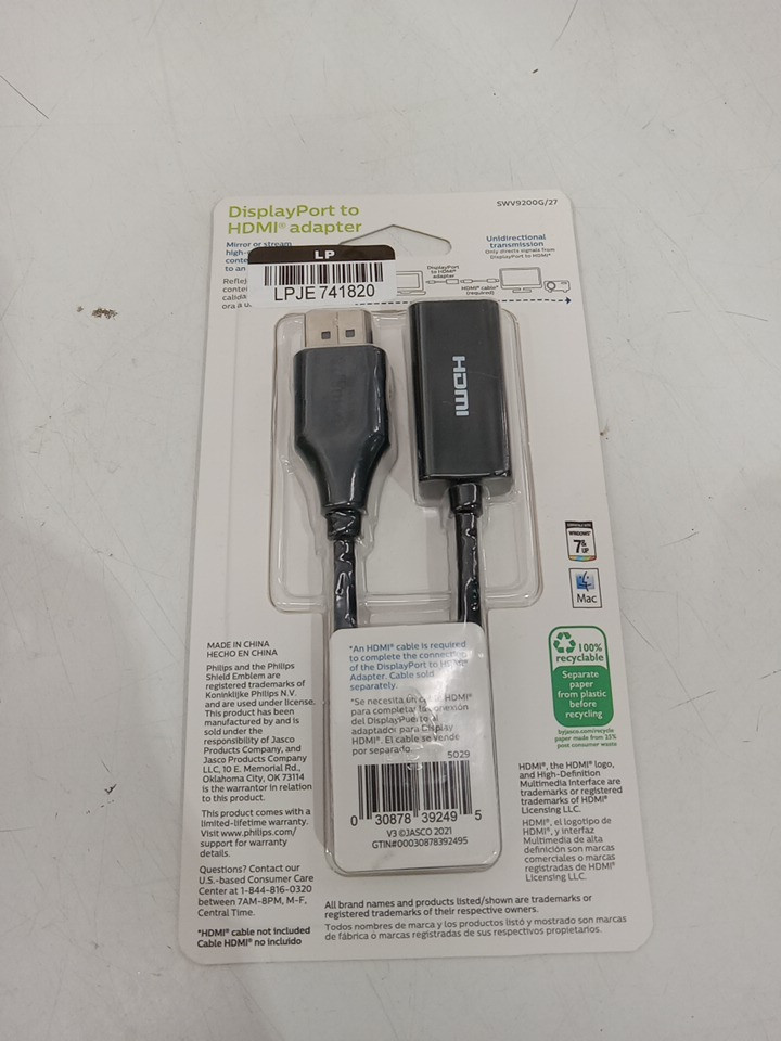 Philips DisplayPort to HDMI adapter - Full HD - Black (Model: SWV9200G/27) image 3