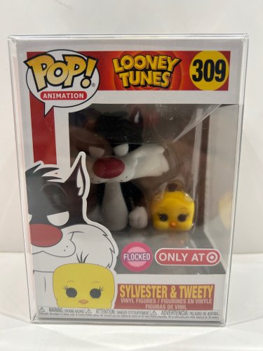 Funko pop! **flocked**only at target** animation: looney tunes - Sylvester & tweety vinyl figure (#309) **plastic protector cover** image 2