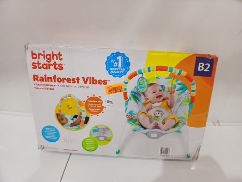 BRIGHT STARTS PORTABLE 3-POINT HARNESS VIBRATING BOUNCER WITH TOY-BAR - RAINFOREST VIBES (MODEL: 12227) image 2