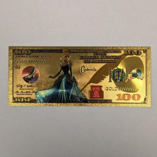 Disney's Cinderella Frame Foil Gold Bill - $100 US Bill - 8" X 4" Acrylic Display Frame image 2