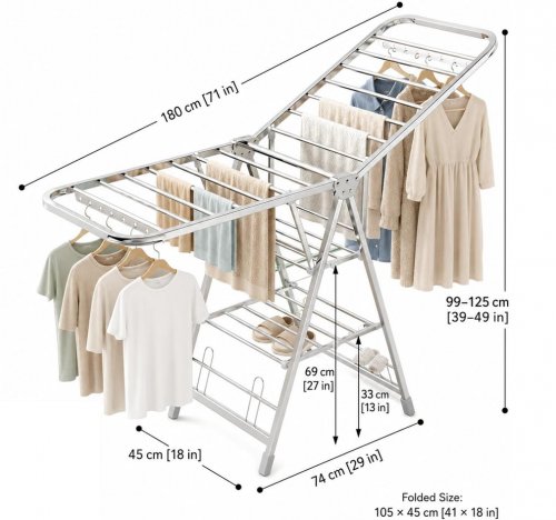 Heavy Duty Rust-Resistant Foldable Laundry Drying Rack with Wheels - 71" - stainless steel image 2