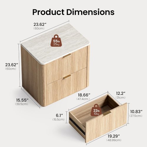 ModernMate Nightstand with 2 Drawers - 23.6" x 23.6" x 15.5" - Brown/Beige (Model: XDS-CTG0102-NY) image 2