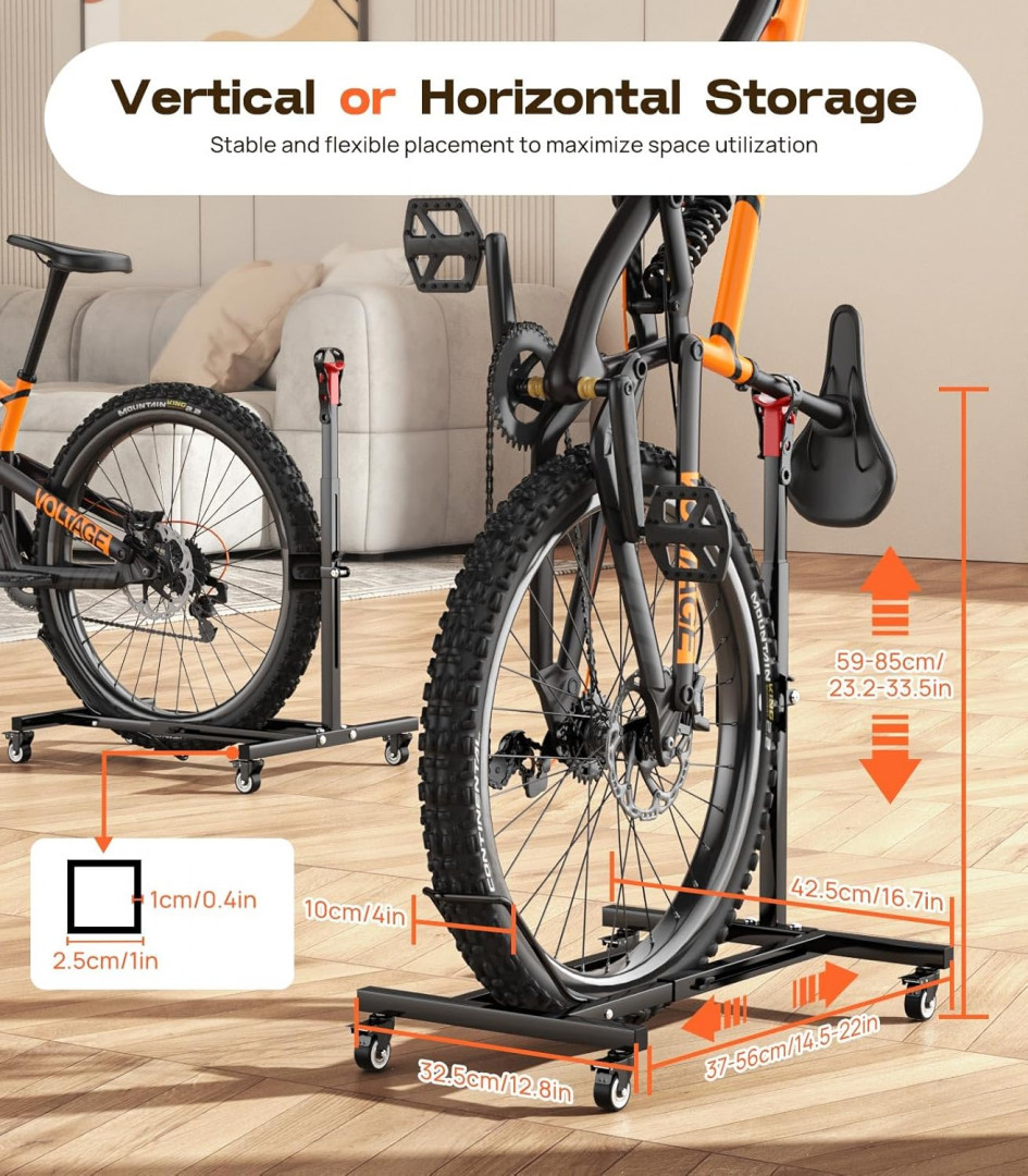 2pk Housolution Vertical freestanding Bike/bicycle Stand/rack with Wheels & adjustable height - 66lbs capacity - black image 2