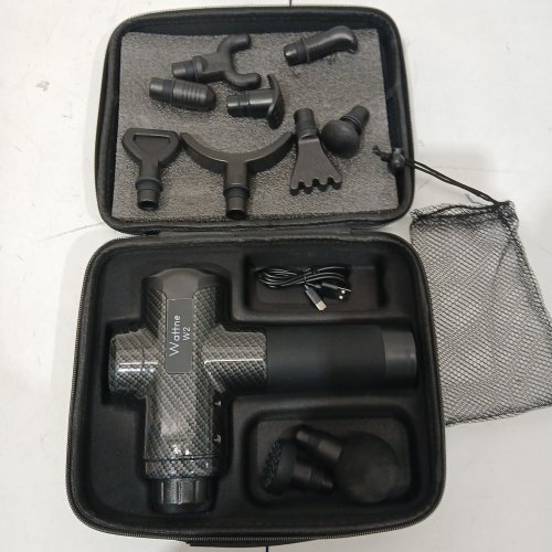 WATTNE MASSAGE DEEP TISSUE PERCUSSION MASSAGE GUN WITH ASSORTED ATTACHMENT HEADS - CARBON (MODEL: W2/RC-MG-010) image 3