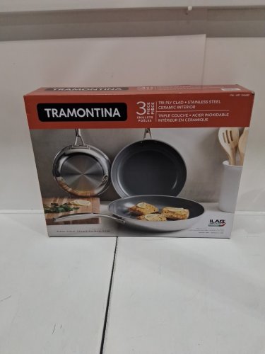 3pc Tramontina Tri-Ply Clad Ceramic Non-stick induction Skillet Set - 8.5" / 10.5" / 12.5" - Stainless Steel (model: 1945362) image 2