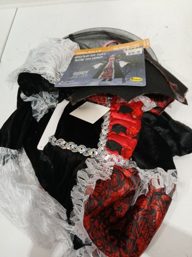 GIRL'S QUEEN OF THE DEAD DRESS WITH COLLAR - MEDIUM 8-10 - BLACK / RED (ITEM: 14977M) image 2