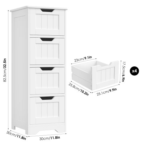 Homfa Modern Storage Cabinet with 4 Drawers - 32.5" x 11.8"  11.8" - White (Model: fmd-005) image 2