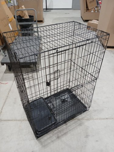 AMAZONBASICS 3-tier LARGE folding metal CAT/pet CAGE PLAYPEN with 2 doors & wheels - BLACK (MODEL: 9050) image 6