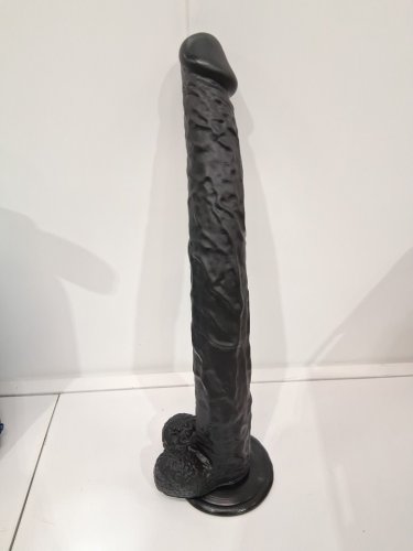 massive suction cup dildo with balls and realistic veins - 13" - black image 2