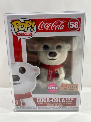 Funko pop! **flocked**box lunch exclusive** Ad icons: coca-cola - coca-cola polar bear vinyl figure (#58) **plastic protector cover** image 2