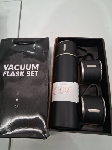 4PC Vacuum Flask Outdoor Travel Thermos with 3 Cups - black/Stainless Steel - 500ml image 3