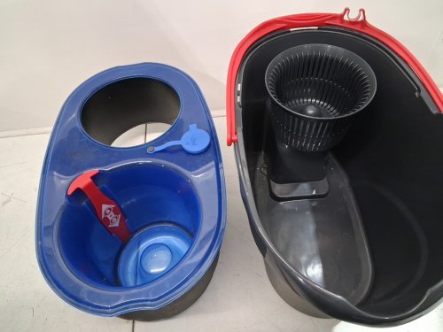 vileda easywring rinseclean spin mop & bucket system with reusable microfiber mophead & extendable handle - blue image 4