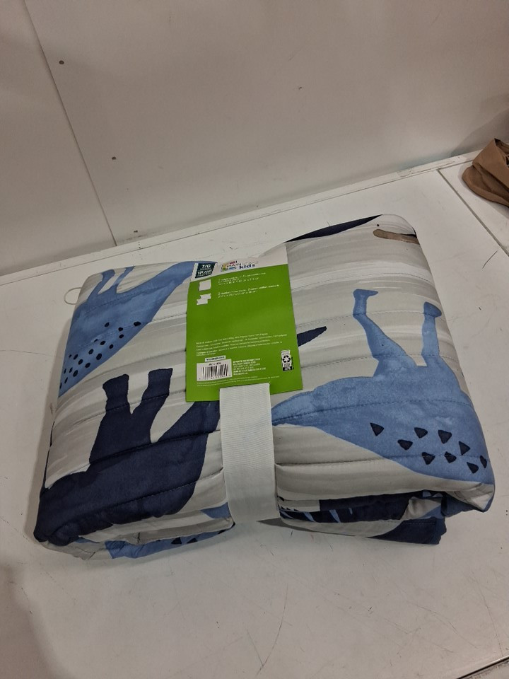 3pc mainstays kids dinosaur theme quilt set - twin/double - blue/white/brown (model:wc14-1036) image 3