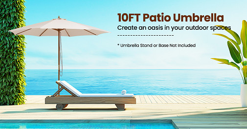 COSTWAY PATIO UMBRELLA WITH WOODEN RIBS - 10FT DIAMETER - BEIGE (MODEL: NP10752BE) image 3
