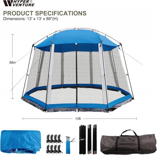 hyper venture outdoor mesh gazebo tent shelter - 13ft x 13ft - blue - (model: pvsh1313bl) image 2