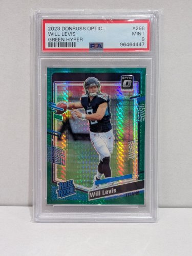 WILL LEVIS NFL TITANS ROOKIE CARD - PSA GRADED 9 MINT - 2023 DONRUSS OPTIC GREEN HYPER #298 image 2
