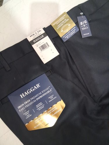 MEN'S HAGGAR Men's Big & Tall Iron Free Premium Khaki Classic-Fit Flat Front Pants - 48W x 32L - Black (Style: HC91000) image 4