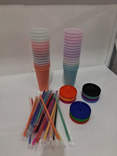 86pc reusable platic cups with lids and straws - multicolour image 3
