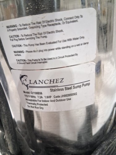 lanchez 1.6hp stainless steel sump pump - 115v - 1100w - 5500gph - silver/black (model: q1100b56-l) image 7