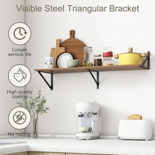 2pk Venusmiles Floating Wall Shelves with Metal Brackets - 36" x 12" - WALNUT image 2