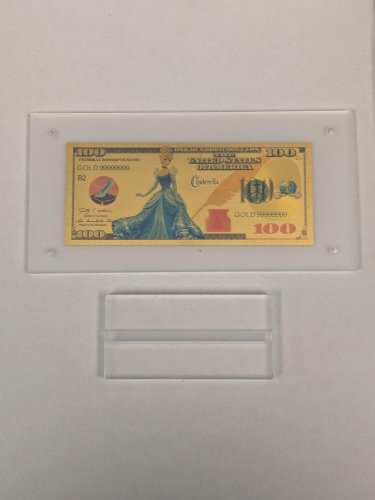 Disney's Cinderella Frame Foil Gold Bill - $100 US Bill - 8" X 4" Acrylic Display Frame image 3