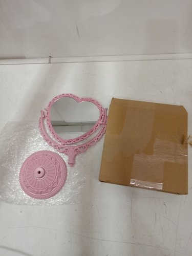 vintage Mini heart shaped cosmetic tabletop mirror - 10" x 6" - pink image 2