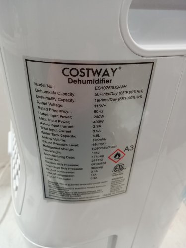 Costway Dehumidifier with 5 ModES - 4500 Sq. Ft - 6.5L - 115V - 400W - WHITE ( MODEL- ES10263US-WH) image 9