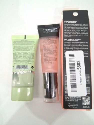 2pc assorted makeup face primers - 27ml / 24ml - wet n wild glass correct green colour correcting primer / elf power grip primer + 4% niacinamide image 3