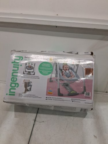 INGENUITY BRIGHT STARTS  *battery operated* SWING 'N GO SWING WITH MULTIPLE SOUNDS/SWING SETTINGS, 20LBS CAPACITY  - HUGS & HOOTS - GREY/TEAL/WHITE (MODEL: 10247-ES) image 3