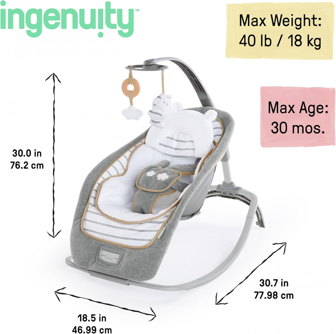 INGENUITY BOUTIQUE COLLECTION ROCKING SEAT Bella Teddy FOR BABY - 0 Months to 2.5 Years - WHITE/GREY (MODEL: 10986-EES) image 2