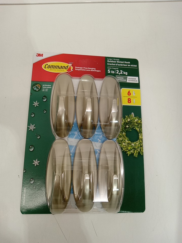 6PK Command Large Outdoor Hooks - Holds 5LBs - Nickel (Model: 17083SN-6CLUBNA) image 2
