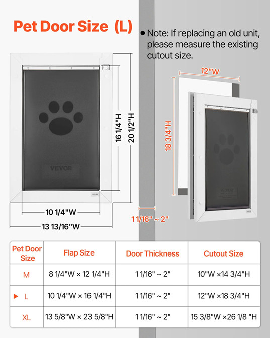 Metal Trim Aluminum Frame weatherproof In-and-Out Flip Pet Door with 3 magnetic door flaps - large- White - (model: cwm07-3L) image 2