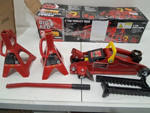 TORIN BIG RED HYDRAULIC TROLLEY FLOOR JACK COMBO WITH 2 JACK STANDS 2 TON CAPACITY (MODEL:T82001S) image 3