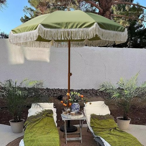 AMMSUN Patio Umbrella with Fringe - 7FT - Green image 2