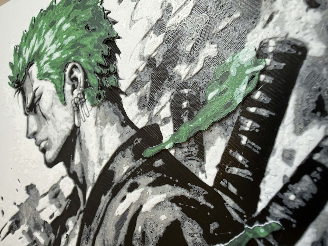 8"x5" 3D Printed - Roronoa Zoro - From the anime, One Piece - Textured Photo image 3