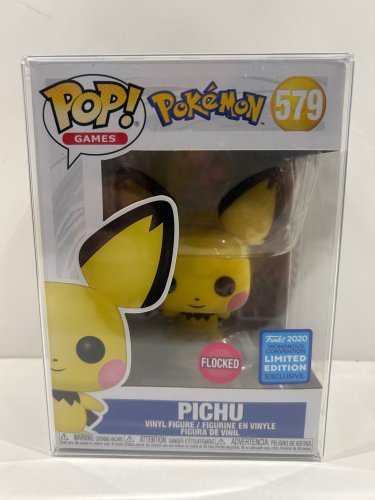 Funko pop! **flocked**2020 wondrous convention** games: pokemon - pichu vinyl figure (#579) **plastic protector cover** image 2