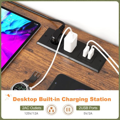 snhomee 8-drawer fabric dresser/tv stand with led lights & charging station - 43" x 12" x 30" - rustic brown - (model: 55sctv8d12br2) image 3