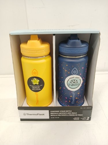 2PC ThermoFlask Stainless Steel Water Bottles - 16oz - Yellow/Blue image 2