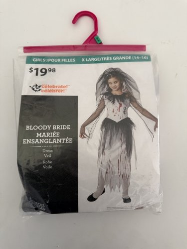 GIRLS WAY TO CELEBRATE BLOODY BRIDE COSTUME (DRESS ONLY) - EXTRA LARGE (14-16) - WHITE/BLACK/RED image 2