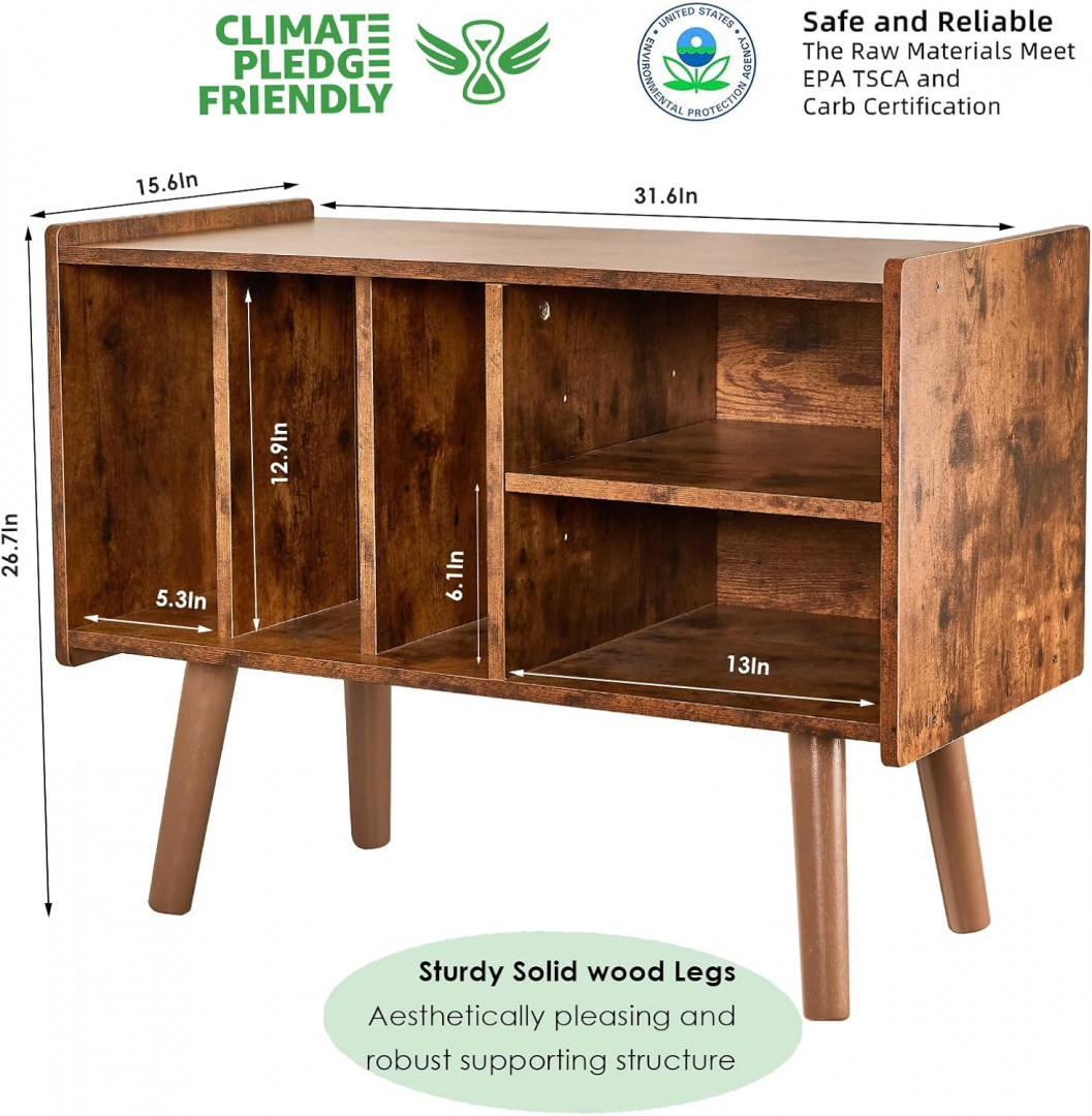 LKKRO Record Player Stand with Vinyl Storage - Holds Up to 300lb- walnut (model: lhlk0601) image 2