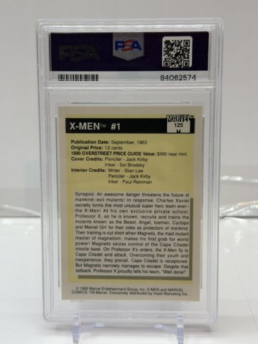 PSA GRADED 9 MINT 1990 MARVEL UNIVERSE X-MEN #1 CARD (#125) image 3
