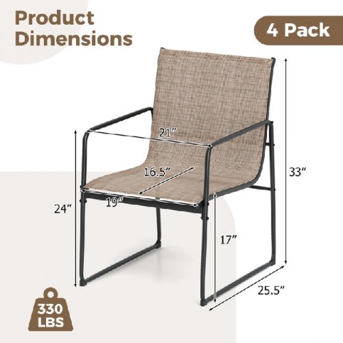 4pk Costway Outdoor Patio Dining Chairs with Breathable Seat Backrest - brown (model:np12141cf-4) image 2